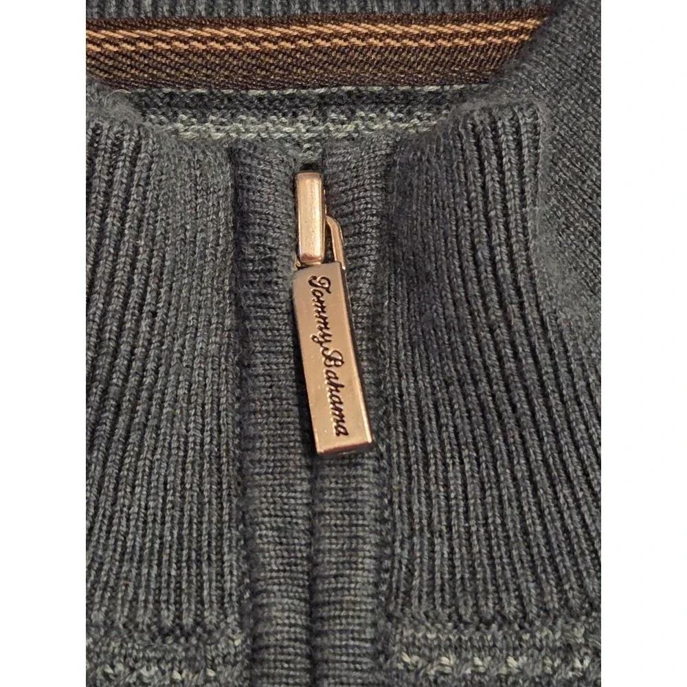Tommy Bahama 1/4 Zip Sweater Mens XL Teal Textured Knit Pullover Cotton Tencel